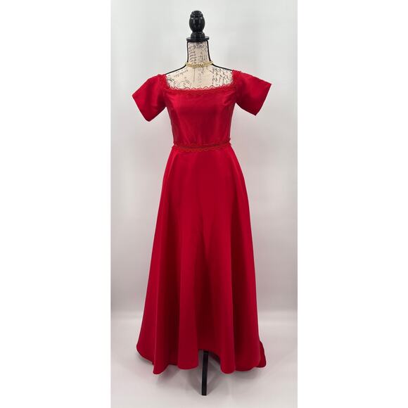 Monique Lhuillier Off Shoulder Maxi High Low Gown Dress 4 Red Wedding Guest - Picture 3 of 7